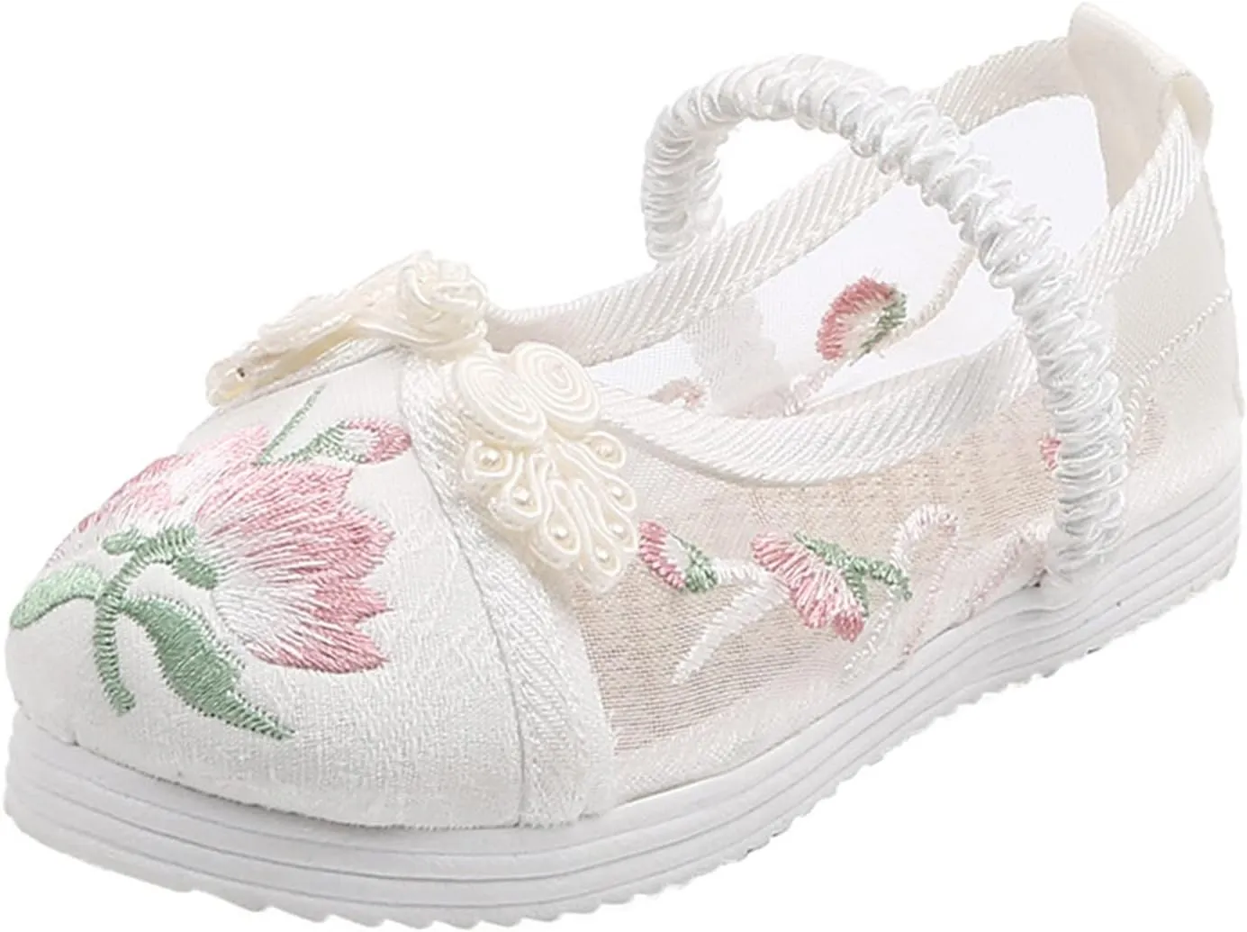Kids Girls Floral Embroidered Flat Shoes Lightweight Mesh Mary-Jane Ballet Shoes for Little Kid Big Kid