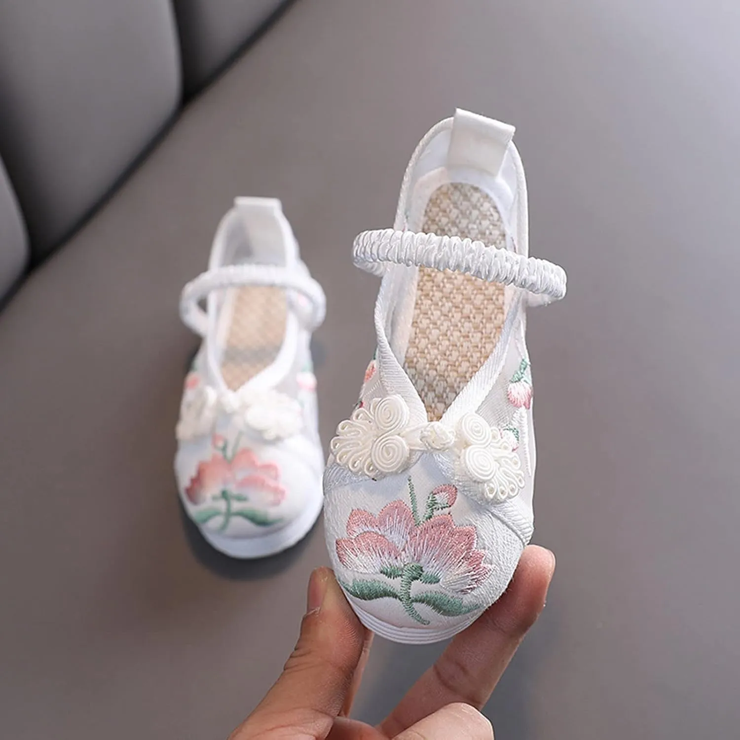 Kids Girls Floral Embroidered Flat Shoes Lightweight Mesh Mary-Jane Ballet Shoes for Little Kid Big Kid