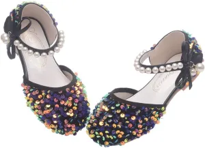 Little Girls Adorable Sparkle Ballerina Ballet Flats Pearl Strap Princess Dance Shoe Toddler Sequin Party Dress Up Mary Jane Shoes