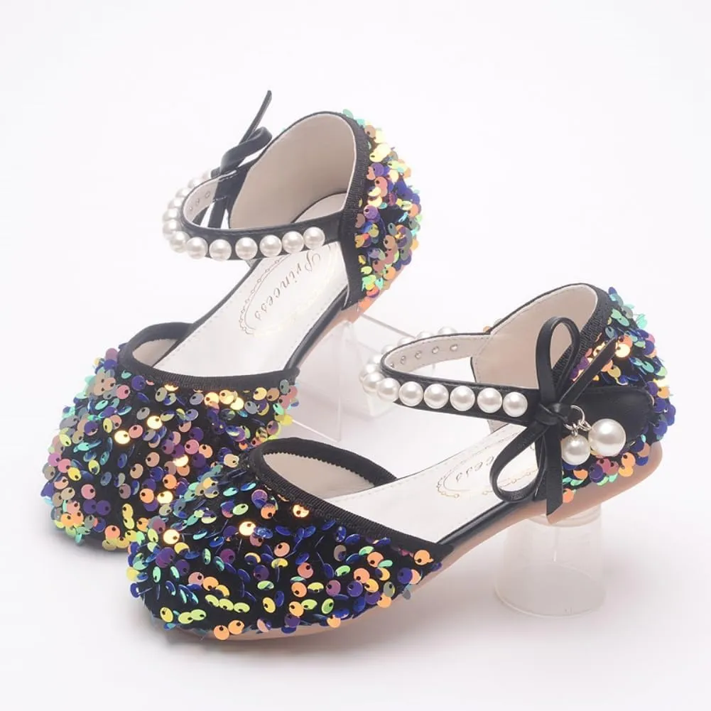 Little Girls Adorable Sparkle Ballerina Ballet Flats Pearl Strap Princess Dance Shoe Toddler Sequin Party Dress Up Mary Jane Shoes