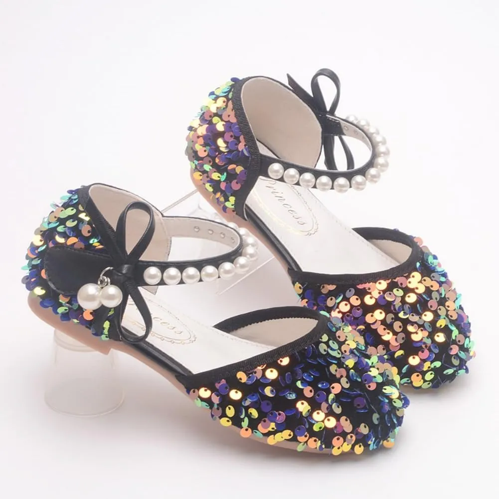 Little Girls Adorable Sparkle Ballerina Ballet Flats Pearl Strap Princess Dance Shoe Toddler Sequin Party Dress Up Mary Jane Shoes
