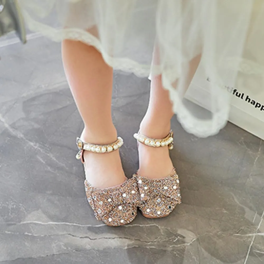 Little Girls Sandals Glitter Dress Shoes Sequins Princess Sandals Toddler Flower Wedding Party Shoes Mary Jane Bowknot Rhinestone Princess Ballet Flats