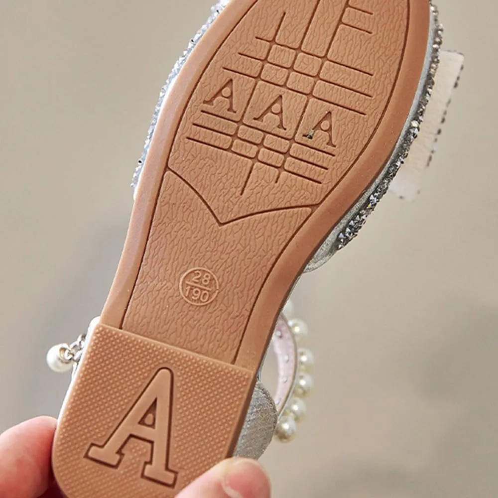 Little Girls Sandals Glitter Dress Shoes Sequins Princess Sandals Toddler Flower Wedding Party Shoes Mary Jane Bowknot Rhinestone Princess Ballet Flats