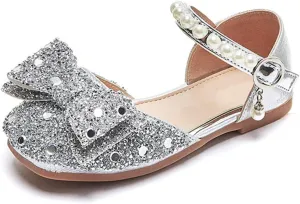 Little Girls Sandals Glitter Dress Shoes Sequins Princess Sandals Toddler Flower Wedding Party Shoes Mary Jane Bowknot Rhinestone Princess Ballet Flats