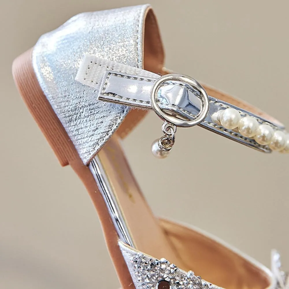 Little Girls Sandals Glitter Dress Shoes Sequins Princess Sandals Toddler Flower Wedding Party Shoes Mary Jane Bowknot Rhinestone Princess Ballet Flats