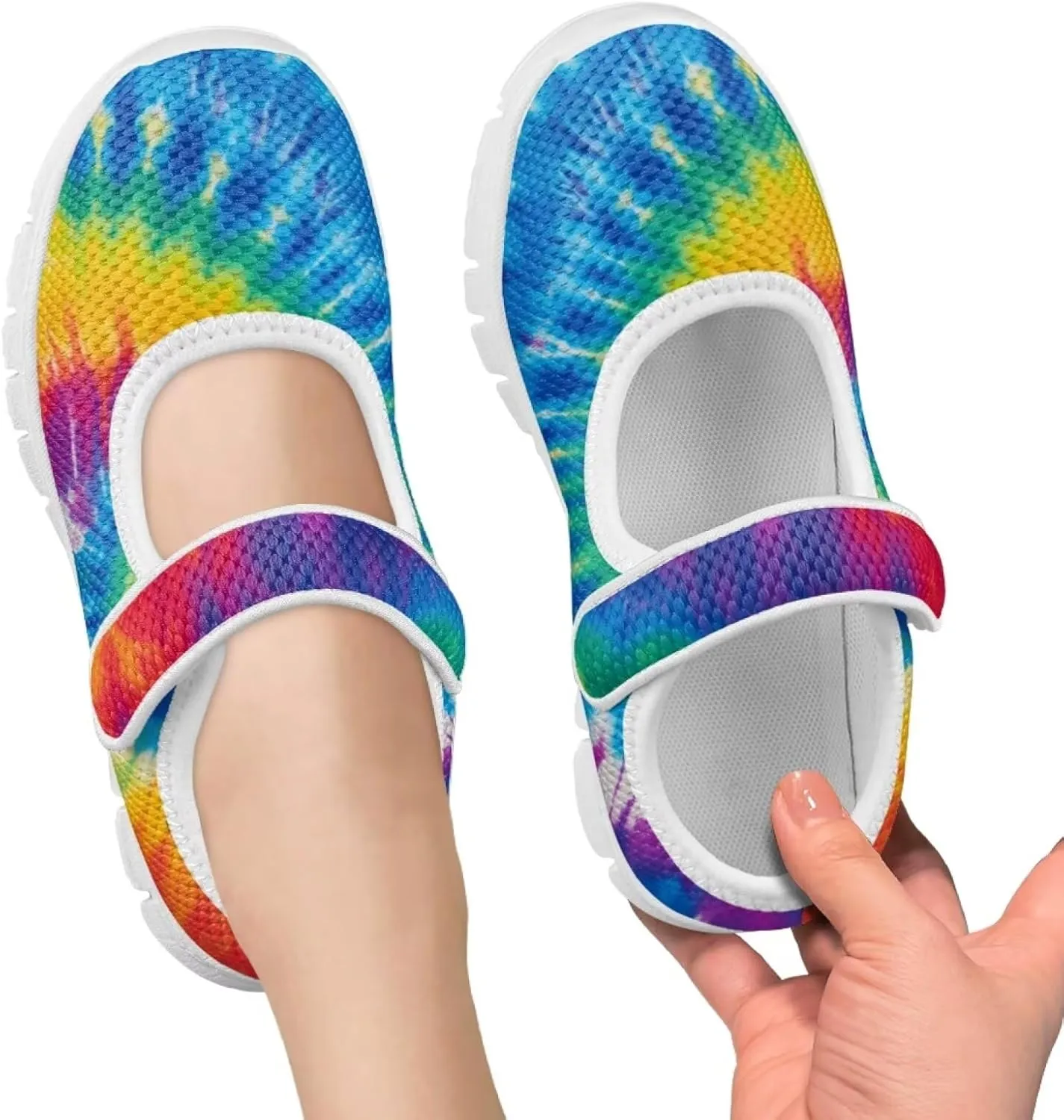 Little Girls Tie Dye Rainbow Mary Janes Shoes Ballet Flats Dress Shoe School Party Walking Shoes