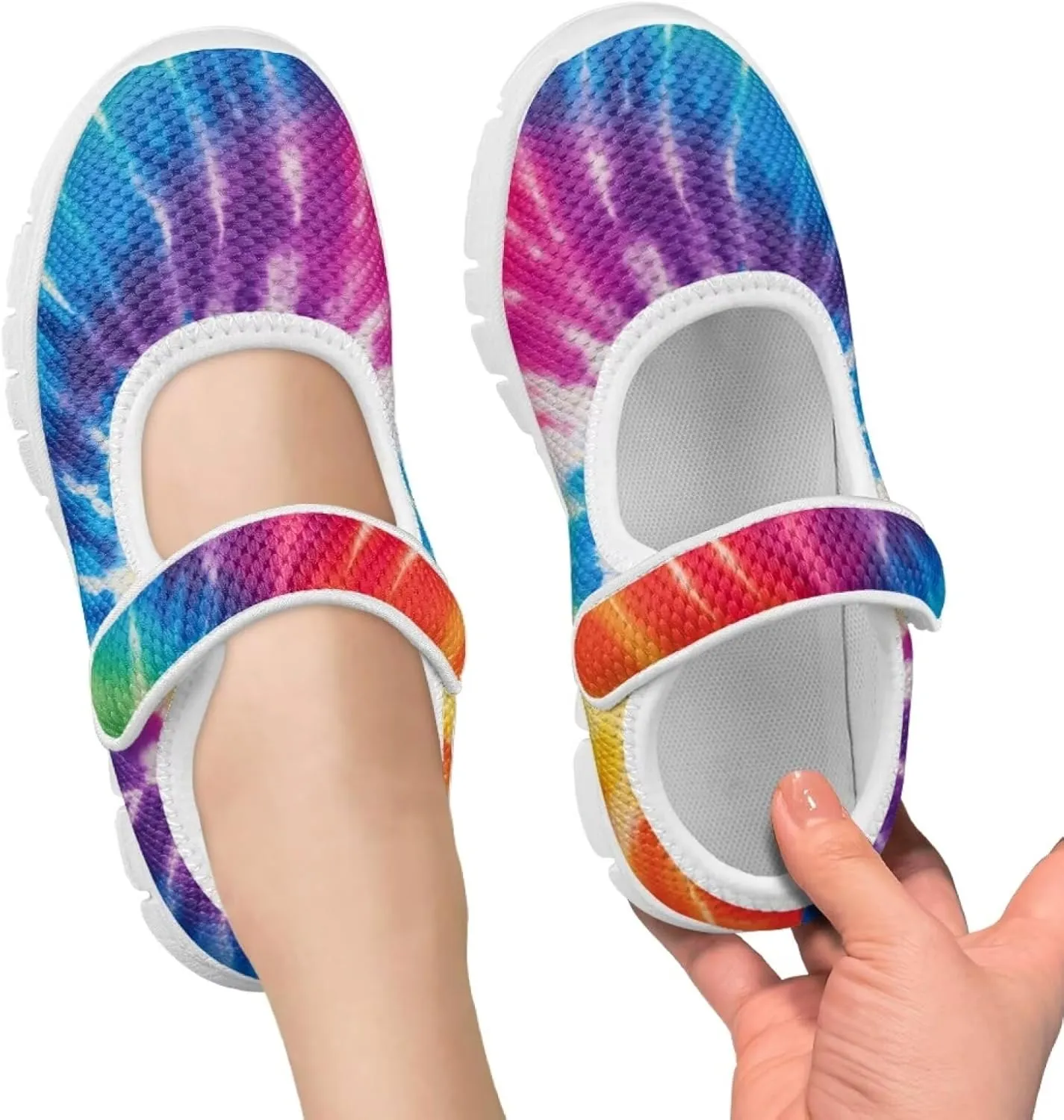 Little Girls Tie Dye Rainbow Mary Janes Shoes Ballet Flats Dress Shoe School Party Walking Shoes