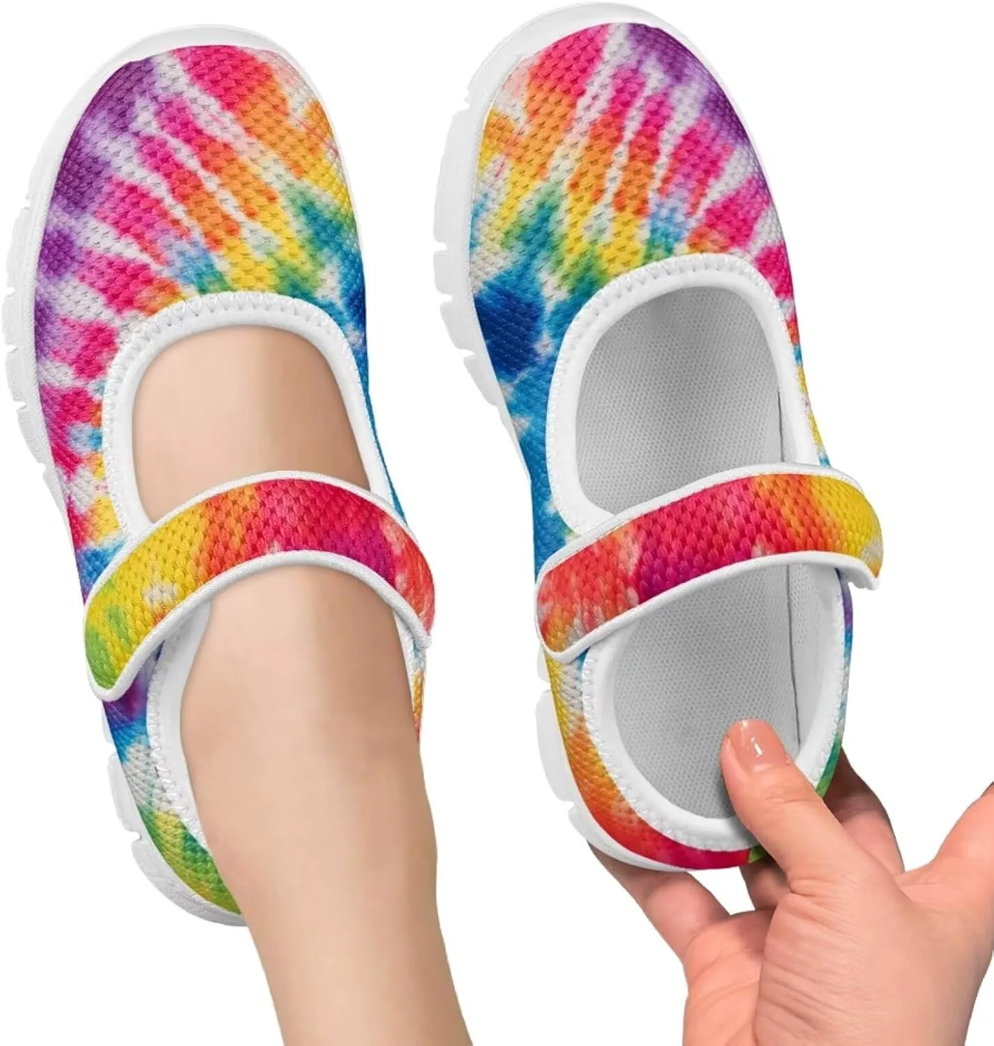 Little Girls Tie Dye Rainbow Mary Janes Shoes Ballet Flats Dress Shoe School Party Walking Shoes