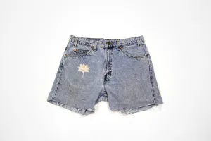Lovely Lotus Cut Offs - Vintage Women’s Denim Levi Shorts with Embroidery