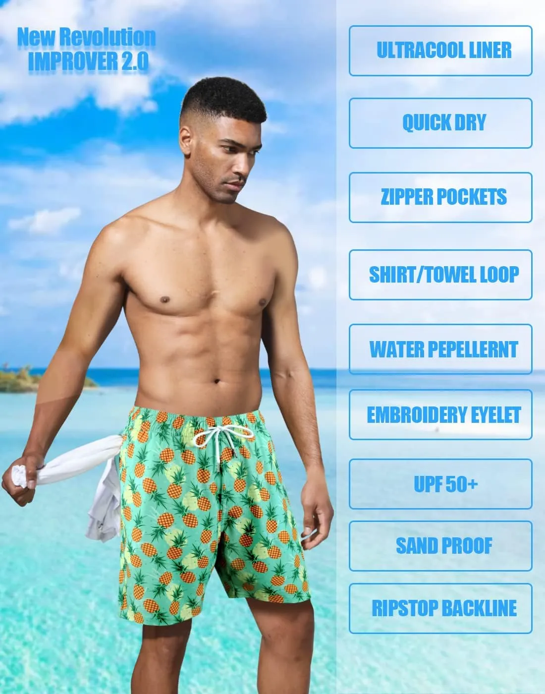 LUCOWEE Mens Swim Trunks Comfortable Compression Liner Swim Shorts Zipper Pockets Quick Dry 7" Inseam Bathing Suit Swimsuits
