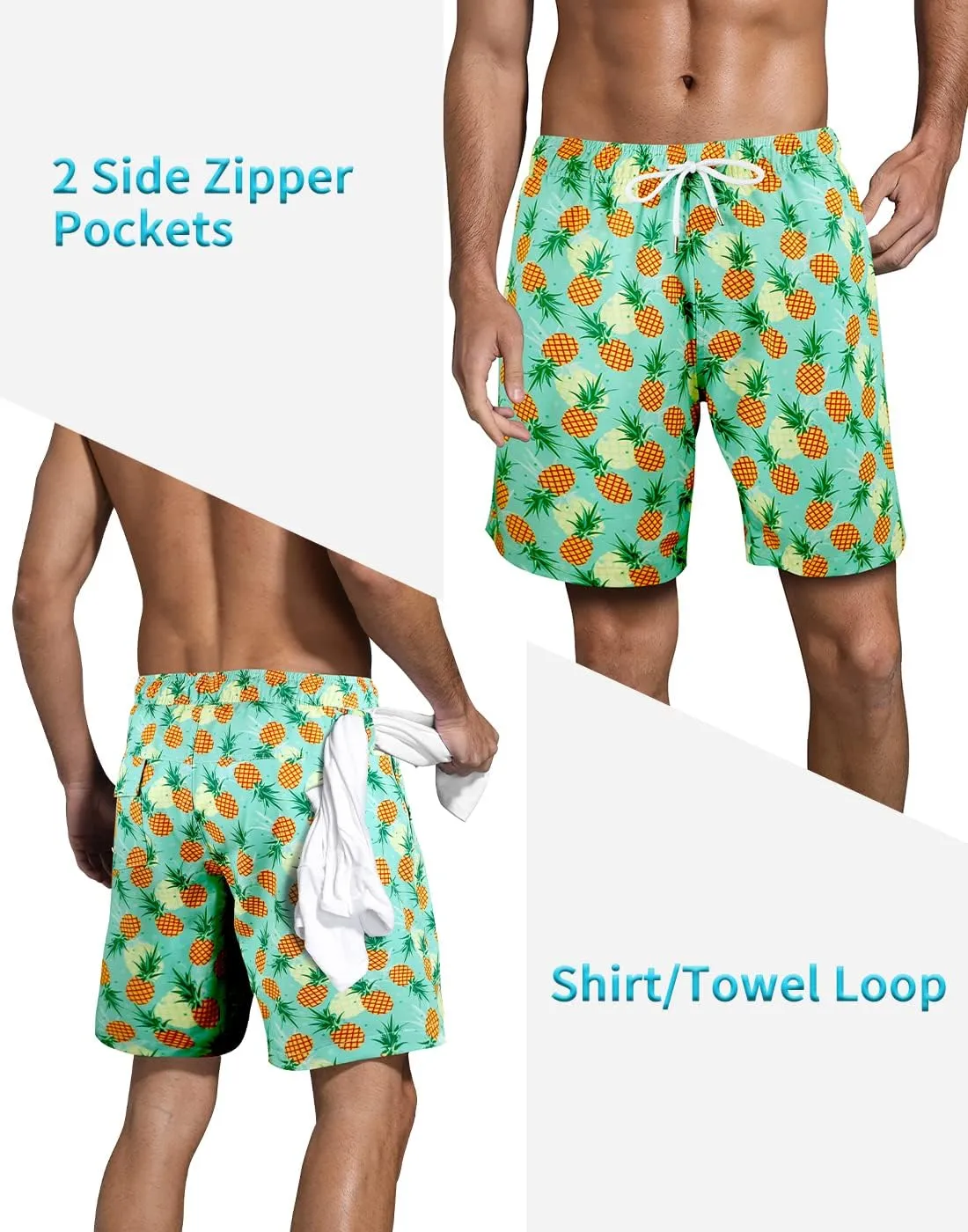 LUCOWEE Mens Swim Trunks Comfortable Compression Liner Swim Shorts Zipper Pockets Quick Dry 7" Inseam Bathing Suit Swimsuits