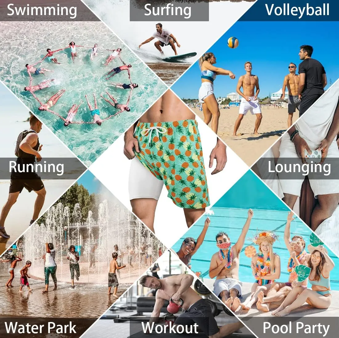 LUCOWEE Mens Swim Trunks Comfortable Compression Liner Swim Shorts Zipper Pockets Quick Dry 7" Inseam Bathing Suit Swimsuits