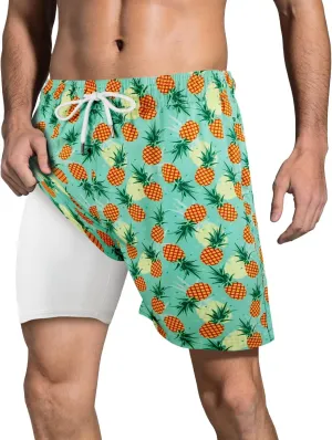 LUCOWEE Mens Swim Trunks Comfortable Compression Liner Swim Shorts Zipper Pockets Quick Dry 7" Inseam Bathing Suit Swimsuits