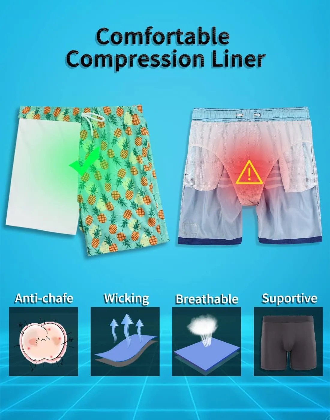 LUCOWEE Mens Swim Trunks Comfortable Compression Liner Swim Shorts Zipper Pockets Quick Dry 7" Inseam Bathing Suit Swimsuits