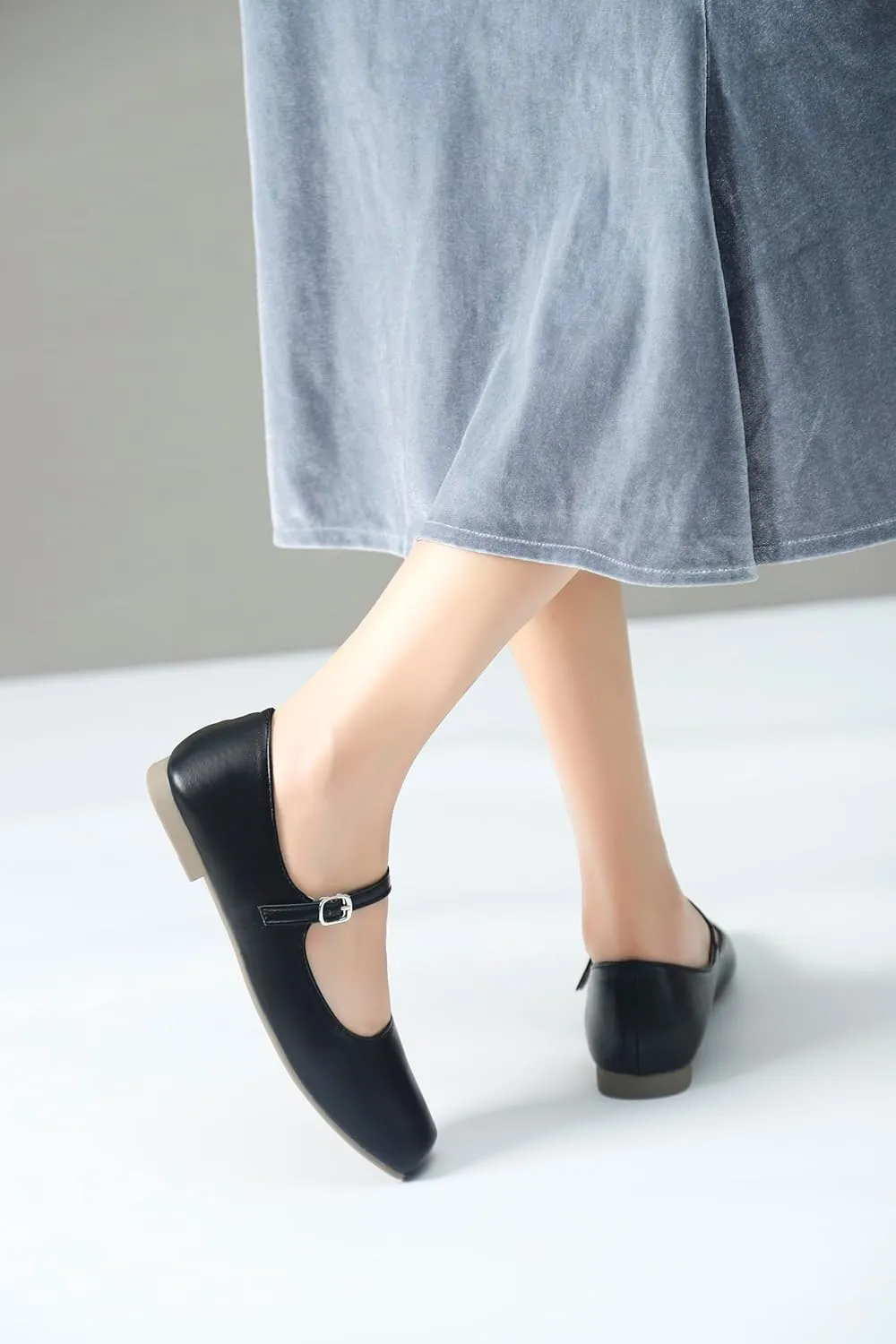 Mary Jane Flats for Women Buckle Ballet Flats Classy Dressy Comfortable Square Toe Slip on Flats Women's Soft Work Casual Dress Shoes