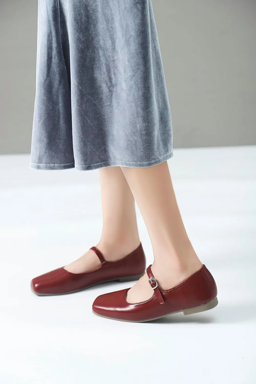 Mary Jane Flats for Women Buckle Ballet Flats Classy Dressy Comfortable Square Toe Slip on Flats Women's Soft Work Casual Dress Shoes