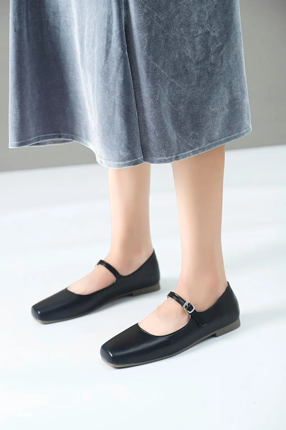 Mary Jane Flats for Women Buckle Ballet Flats Classy Dressy Comfortable Square Toe Slip on Flats Women's Soft Work Casual Dress Shoes