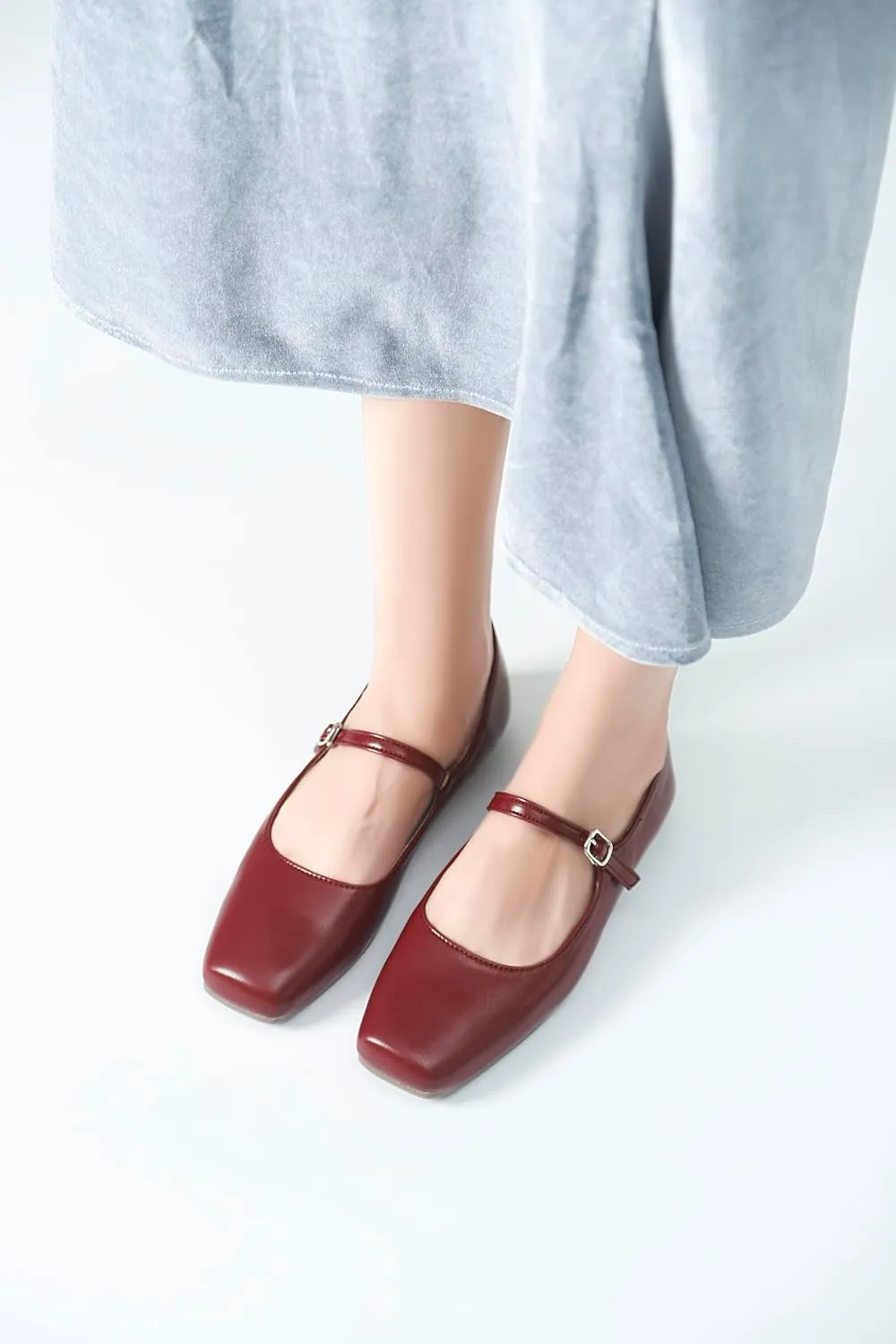 Mary Jane Flats for Women Buckle Ballet Flats Classy Dressy Comfortable Square Toe Slip on Flats Women's Soft Work Casual Dress Shoes