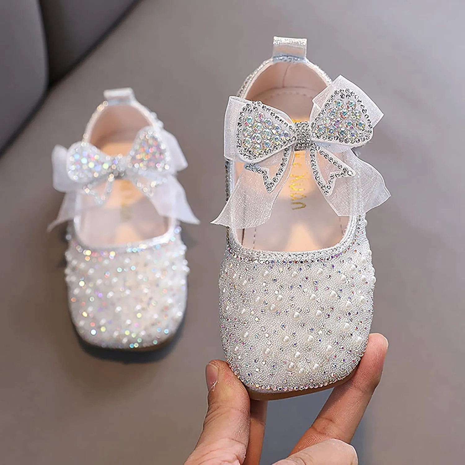 Mary Jane Shoes for Girls Sparkle Glitter Ballerina Flats Wedding Flower Bridesmaids Princess Shoes for Kids Toddler