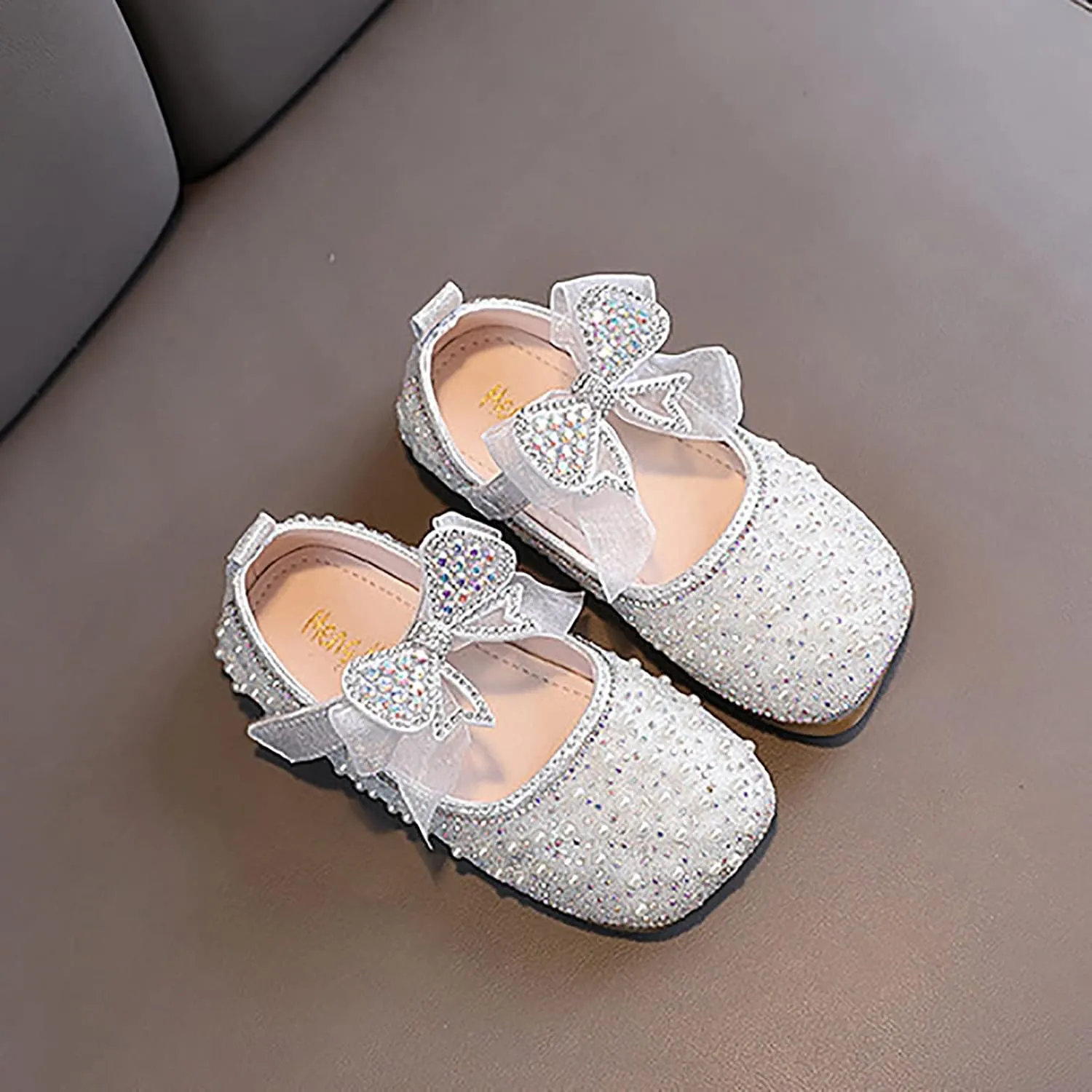 Mary Jane Shoes for Girls Sparkle Glitter Ballerina Flats Wedding Flower Bridesmaids Princess Shoes for Kids Toddler