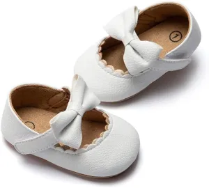 Meckior Infant Baby Girls Soft Sole Bowknot Princess Wedding Dress Mary Jane Flats Prewalker Newborn Light Baby Sneaker Shoes