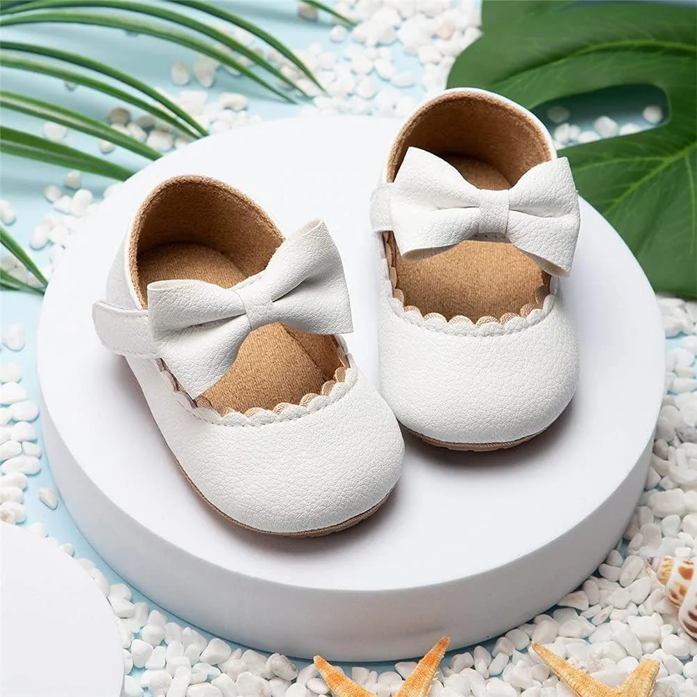 Meckior Infant Baby Girls Soft Sole Bowknot Princess Wedding Dress Mary Jane Flats Prewalker Newborn Light Baby Sneaker Shoes