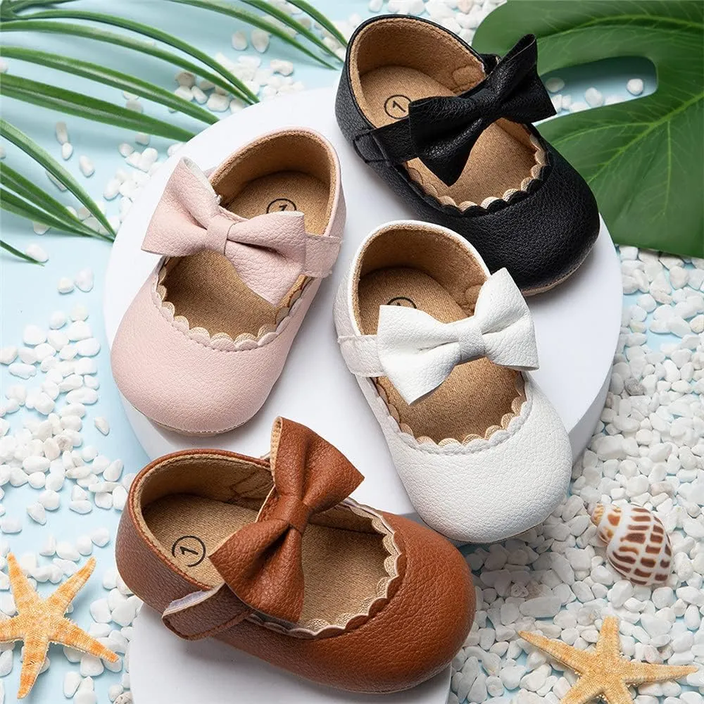 Meckior Infant Baby Girls Soft Sole Bowknot Princess Wedding Dress Mary Jane Flats Prewalker Newborn Light Baby Sneaker Shoes