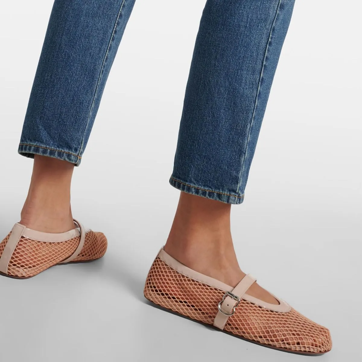 MeiLuSi Ballet Flats for Women, Mary Janes Flats Metal Buckle Strap Mesh Perforated Mary Jane Comfortable Ballerina Flat Shoes
