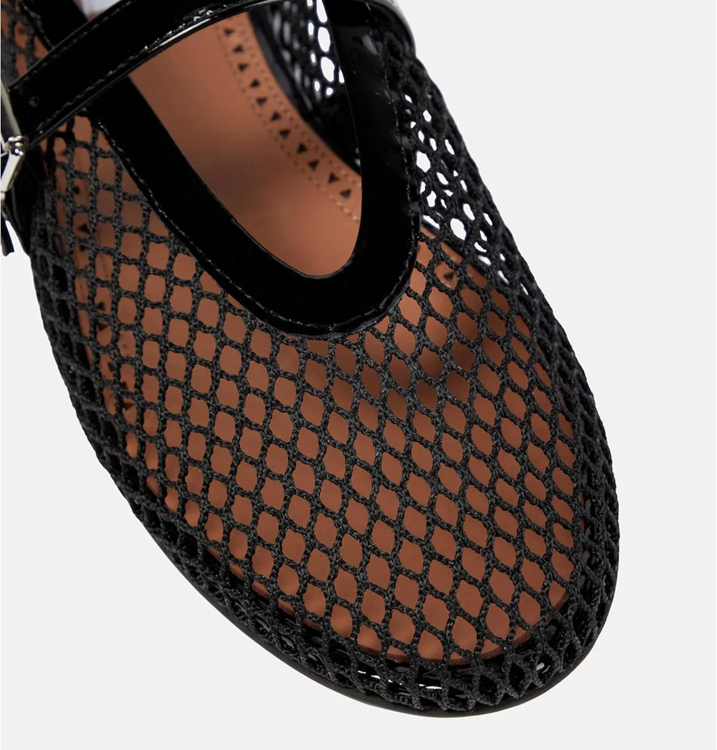 MeiLuSi Ballet Flats for Women, Mary Janes Flats Metal Buckle Strap Mesh Perforated Mary Jane Comfortable Ballerina Flat Shoes