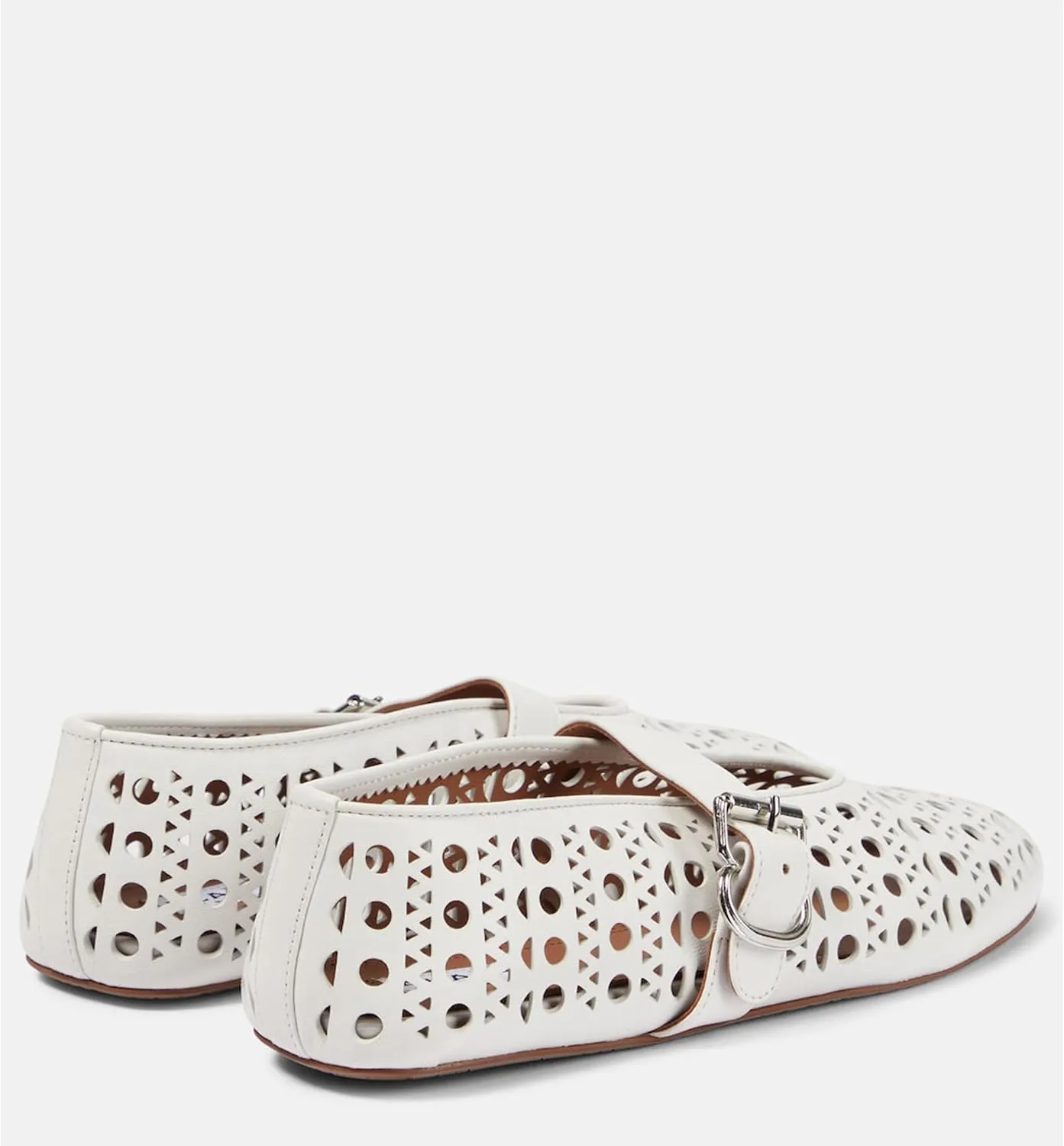 MeiLuSi Ballet Flats for Women, Mary Janes Flats Metal Buckle Strap Mesh Perforated Mary Jane Comfortable Ballerina Flat Shoes