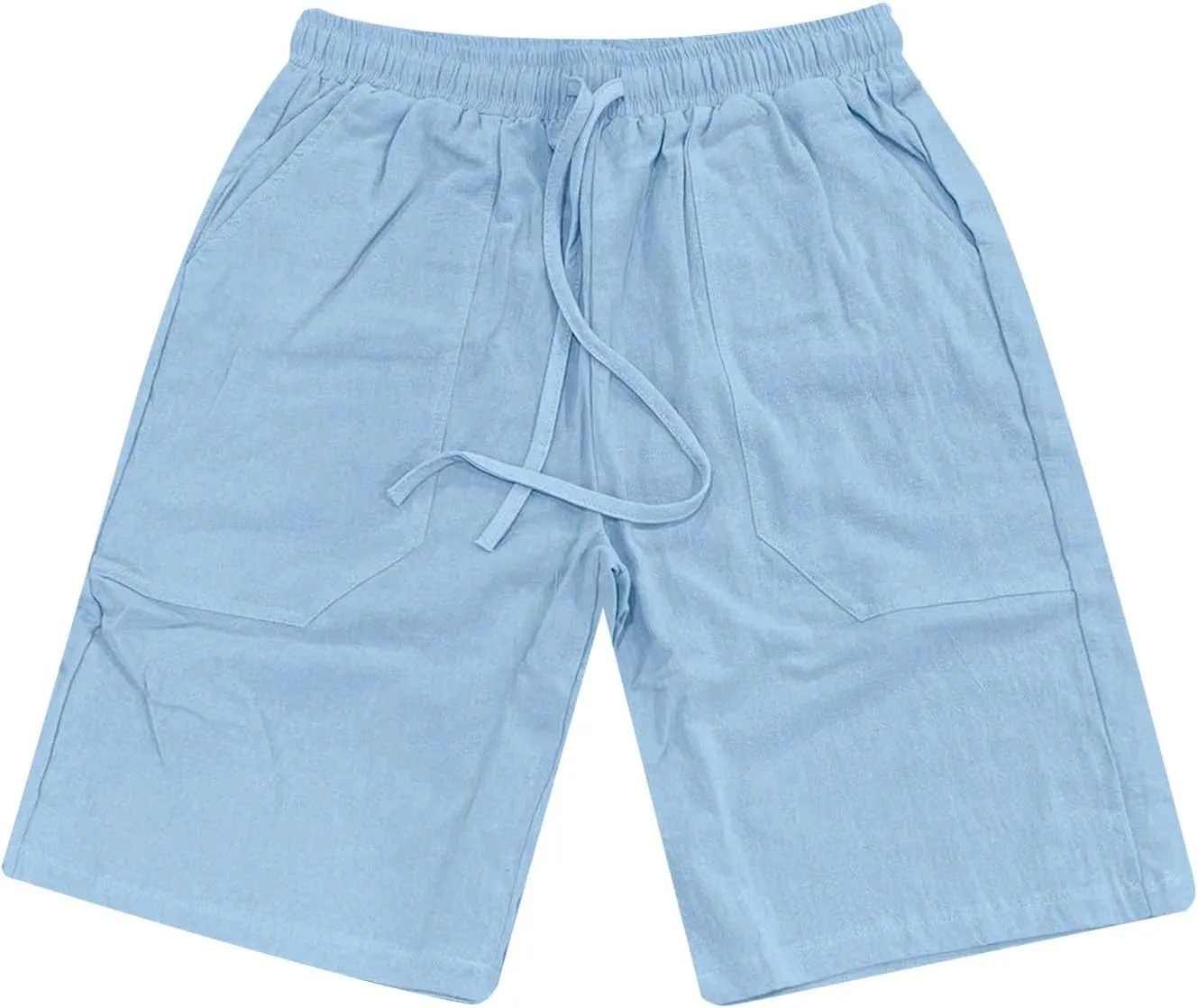 Men's Linen Shorts Summer Cotton Elastic Waist Drawstring Short Casual Beach Outfits with Pockets