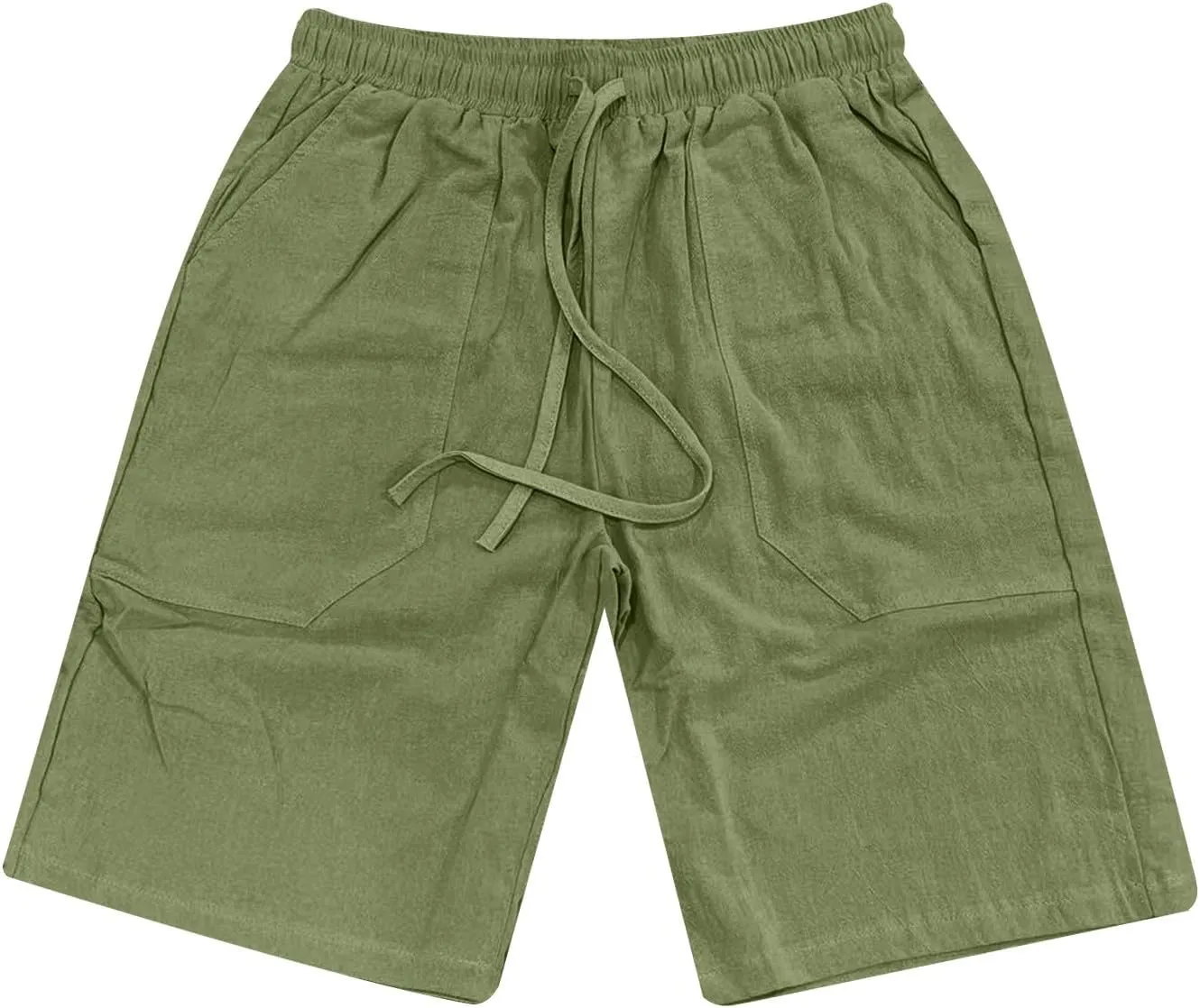 Men's Linen Shorts Summer Cotton Elastic Waist Drawstring Short Casual Beach Outfits with Pockets