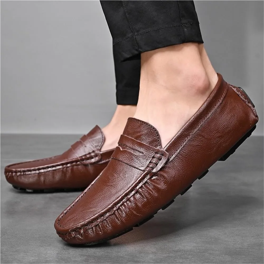 Mens Loafers Slip On Vegan Leather Lightweight Comfortable Flat Heel Resistant Simple Design Wedding Outdoor Casual Shoes