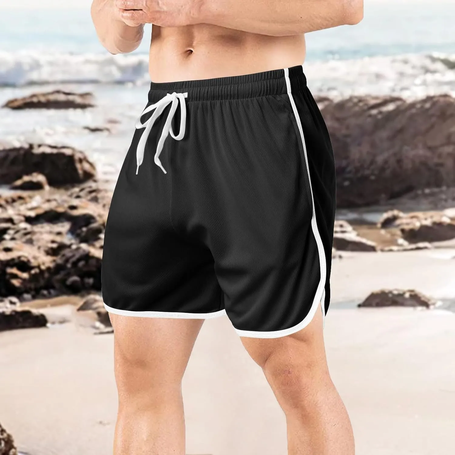 Men's Mesh Gym Shorts with Pockets Performance for Workouts Basketball Shorts Casual Elastic Running Shorts
