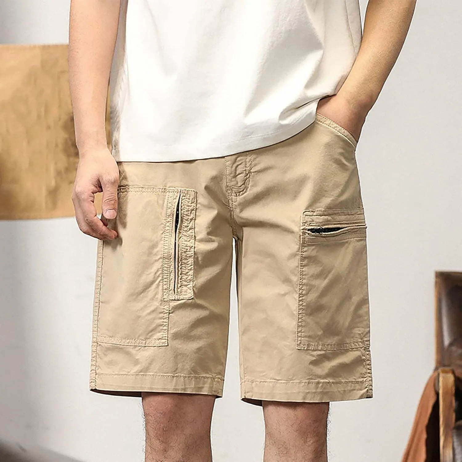 Mens Shorts Casual Cargo, Men's Athletic Gym Shorts Loose Comfort Stretch Straight Leg Chino Shorts Pants