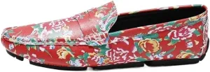 Men's Square Toe Vegan Leather Loafers - Floral Two-Tone Loafers with Comfortable Flat Heel, Anti-Slip, Ideal for Parties and Casual Wear