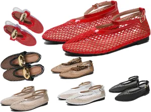 Mesh Ballet Flats for Women Buckle Strap Round Toe Wide Width Mesh Flats Shoes Casual Office Daily Dress Ballerina
