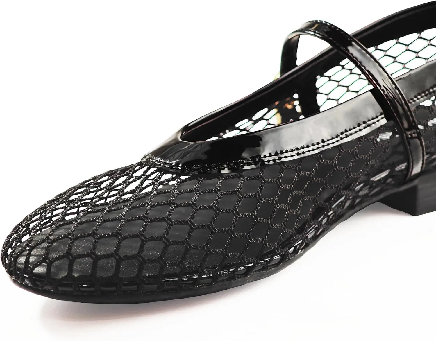 Mesh Flats for Women Ballet Mary Jane Flats Buckle Strap Comfy Casual Office Daily Fishnet Ballerina Flat Sandals Women Shoes Dressy Summer, Black
