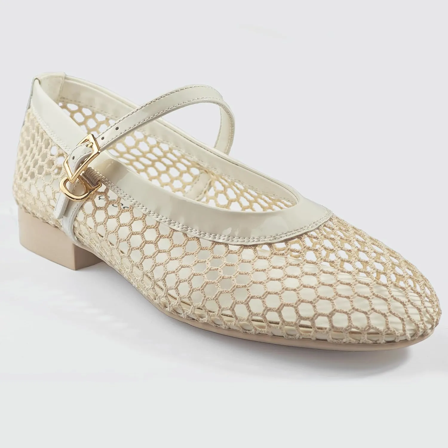 Mesh Flats for Women Ballet Mary Jane Flats Buckle Strap Comfy Casual Office Daily Fishnet Ballerina Flat Sandals Women Shoes Dressy Summer, Black