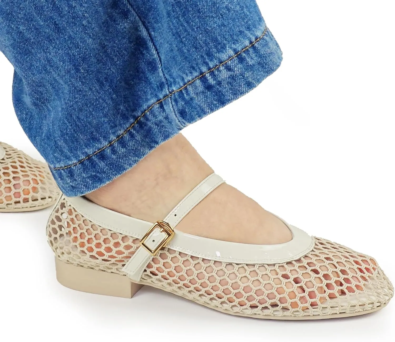 Mesh Flats for Women Ballet Mary Jane Flats Buckle Strap Comfy Casual Office Daily Fishnet Ballerina Flat Sandals Women Shoes Dressy Summer, Black