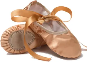 MSMAX Women's Ballet Dance Shoes Split Sole Satin Gymnastic Flats with Ribbon