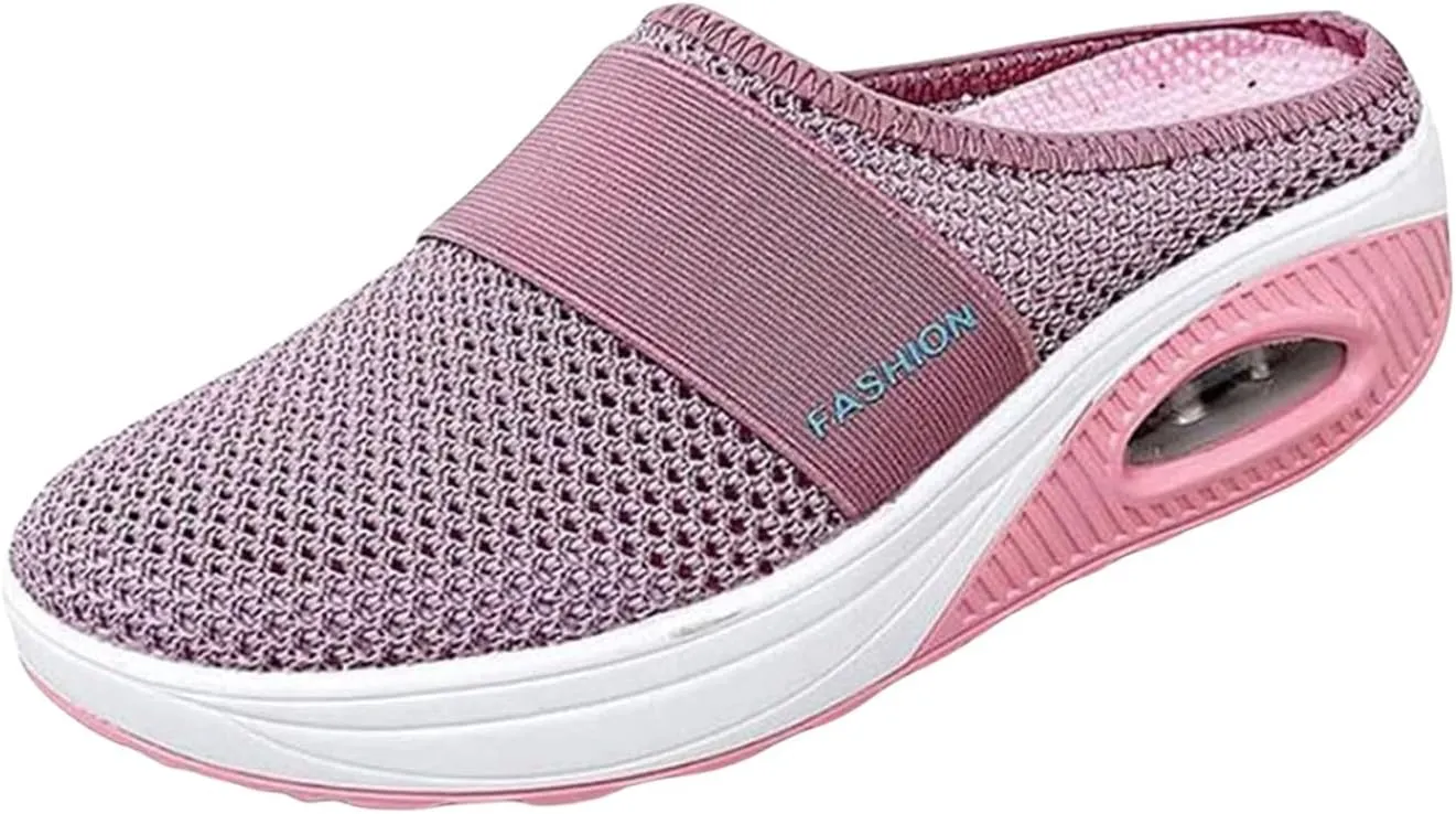 Mules for Women 2025 Backless Walking Sneakers Summer Slip-On Mule Shoes Mesh Air Cushion Orthopedic Diabetic Shoes with Arch-Support Open Back Slip On Shoes Breathable Slippers Closed Toe Slides