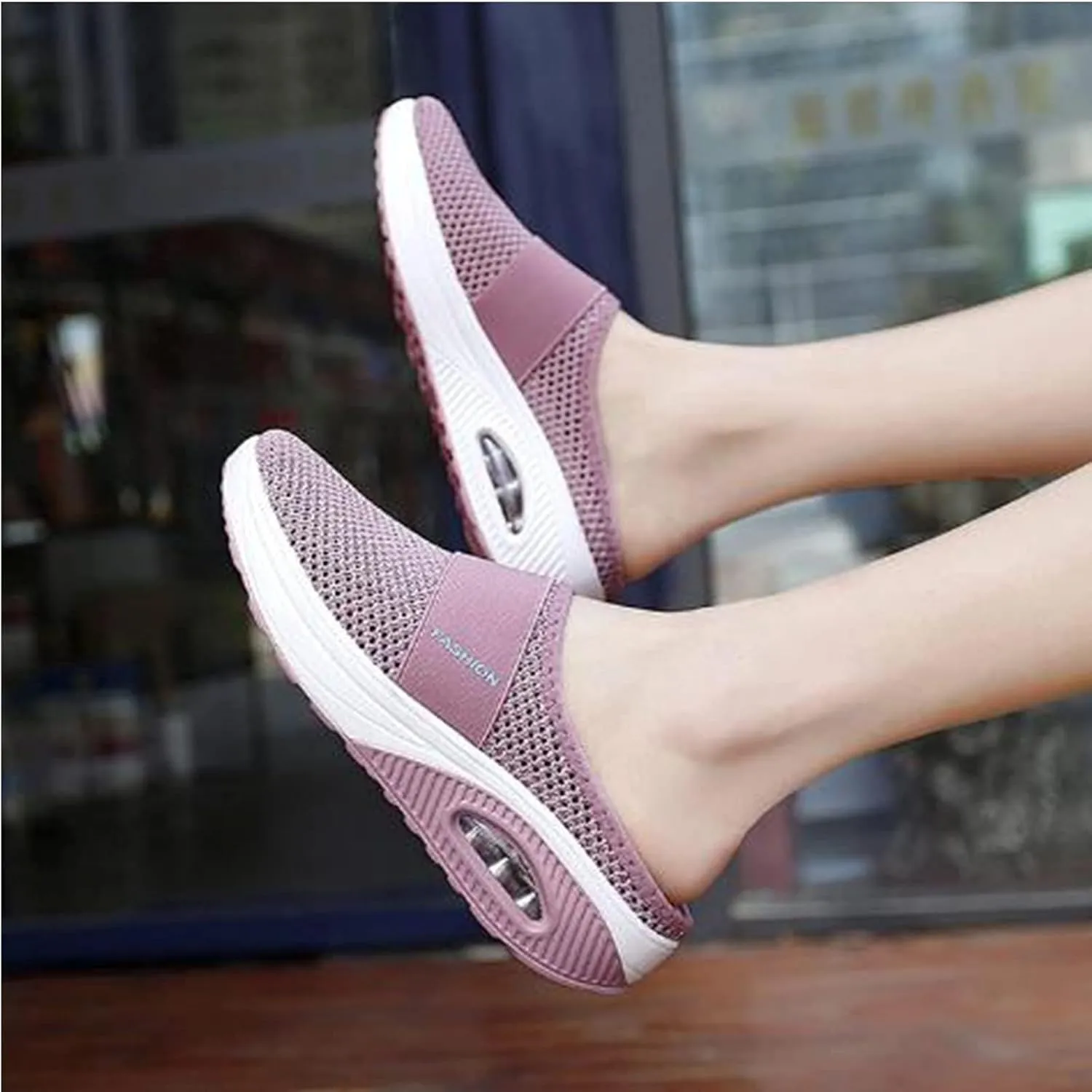 Mules for Women 2025 Backless Walking Sneakers Summer Slip-On Mule Shoes Mesh Air Cushion Orthopedic Diabetic Shoes with Arch-Support Open Back Slip On Shoes Breathable Slippers Closed Toe Slides