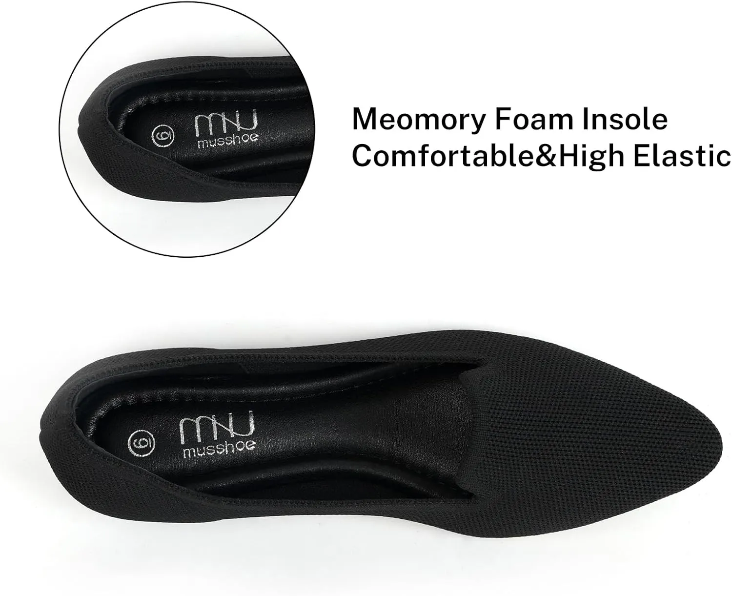 MUSSHOE Flats Shoes for Women Slip on Ballet Flats Dress Shoes Knit Flats Pointed Toe Flat Shoes for Women Comfortable Dressy Women Shoes