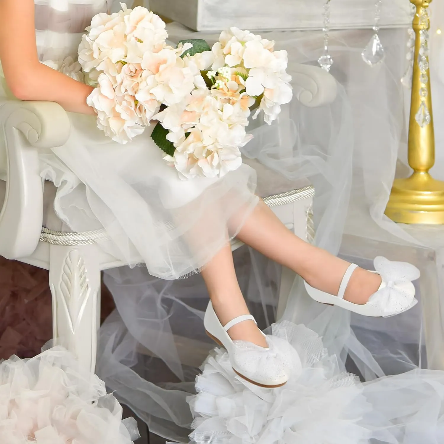 MUSSHOE Toddler Girls Dress Shoes Bow Girls Shoes Flower Mary Jane Flats Ballet Shoes for Kids