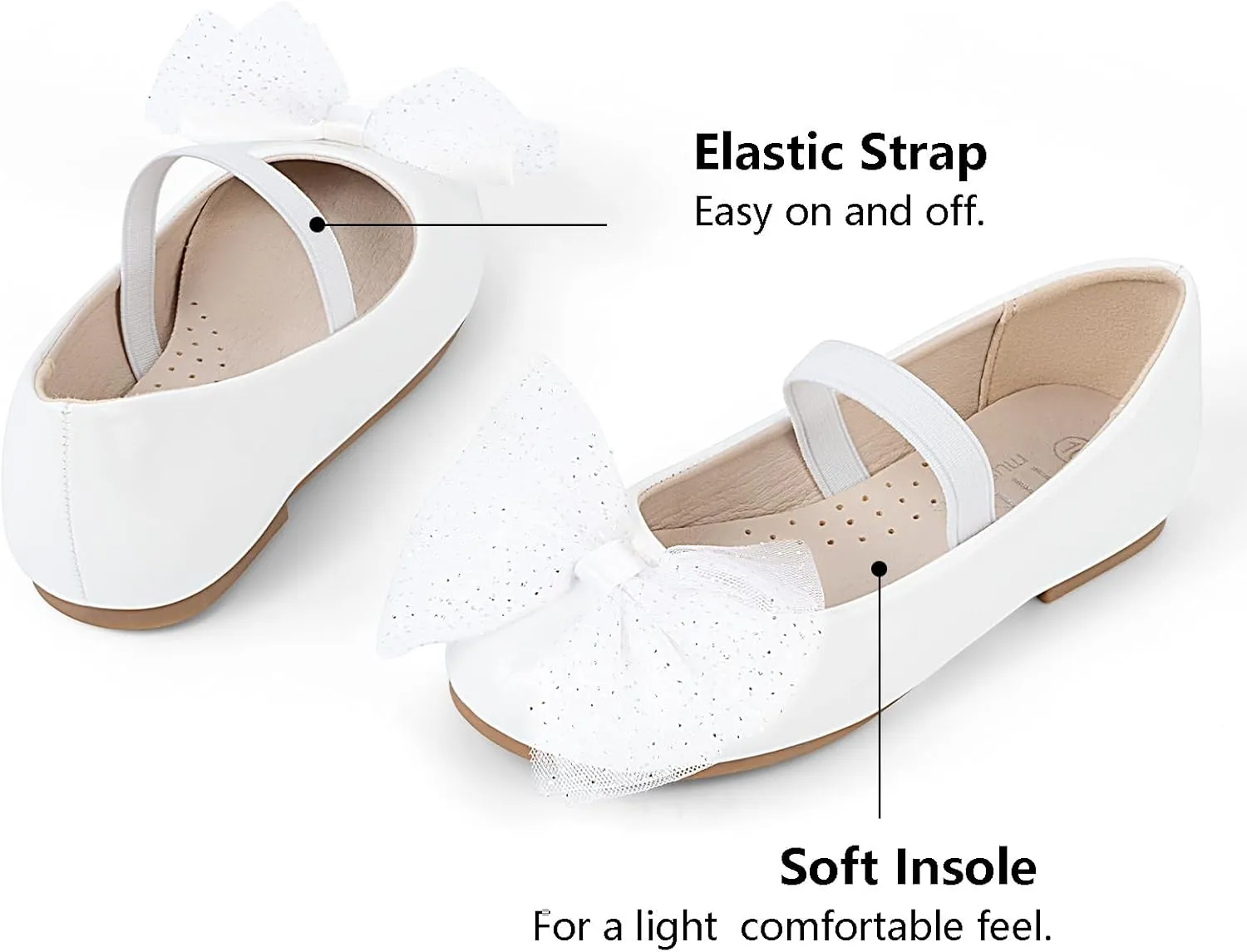 MUSSHOE Toddler Girls Dress Shoes Bow Girls Shoes Flower Mary Jane Flats Ballet Shoes for Kids