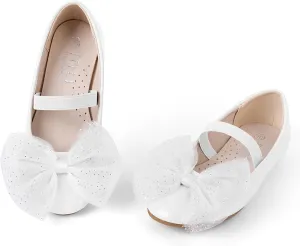 MUSSHOE Toddler Girls Dress Shoes Bow Girls Shoes Flower Mary Jane Flats Ballet Shoes for Kids