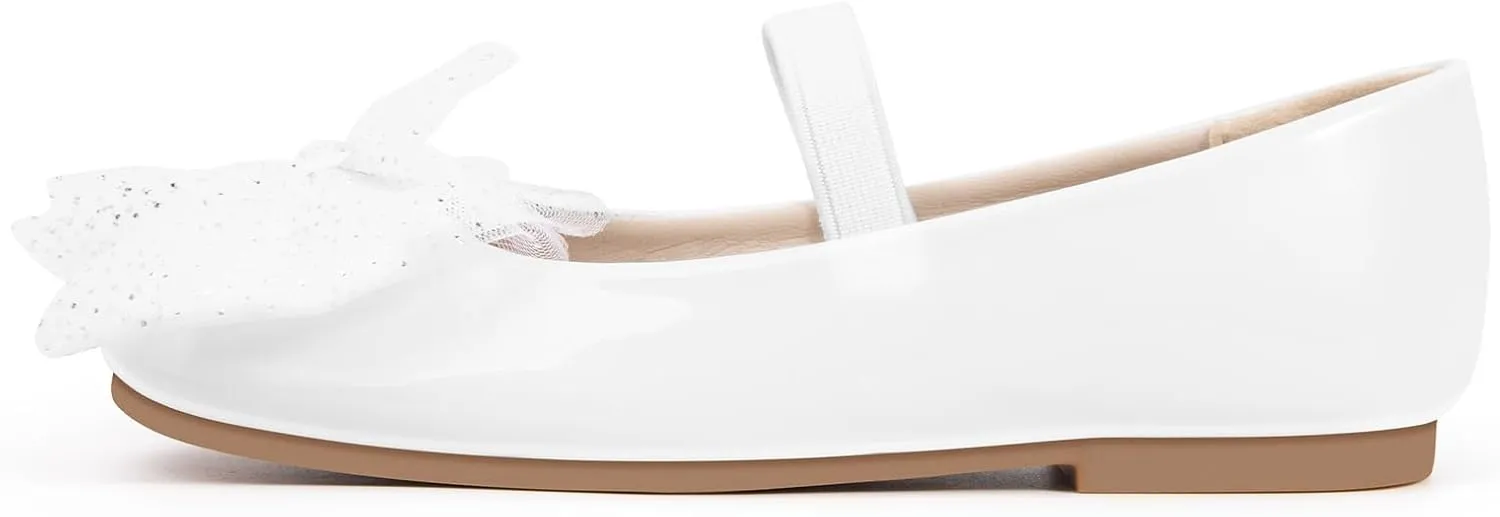 MUSSHOE Toddler Girls Dress Shoes Bow Girls Shoes Flower Mary Jane Flats Ballet Shoes for Kids