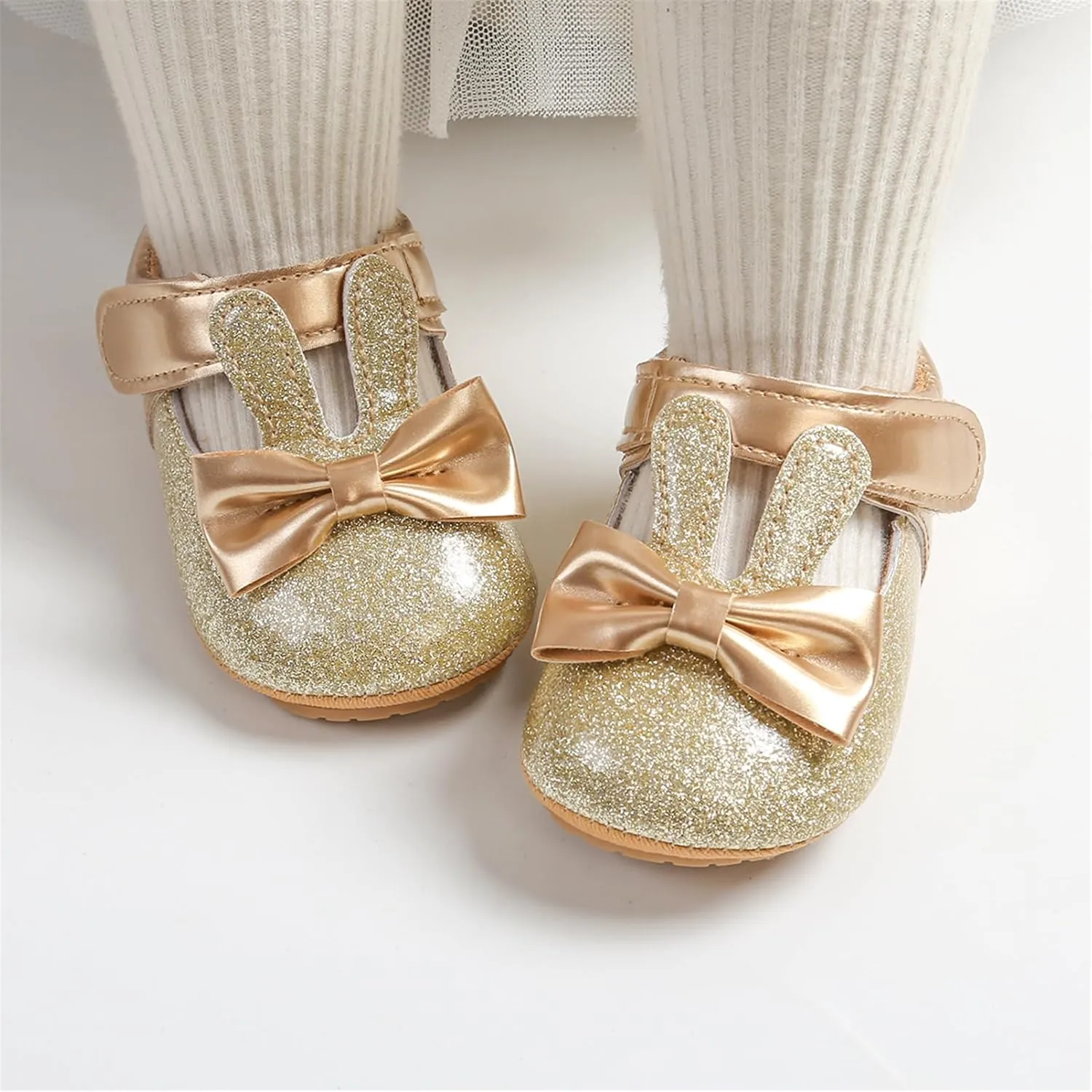 myppgg Baby Girls Mary Jane Flats Sparkly Bowknot Princess Dress Crib Shoes Non-Slip for Toddler First Walkers