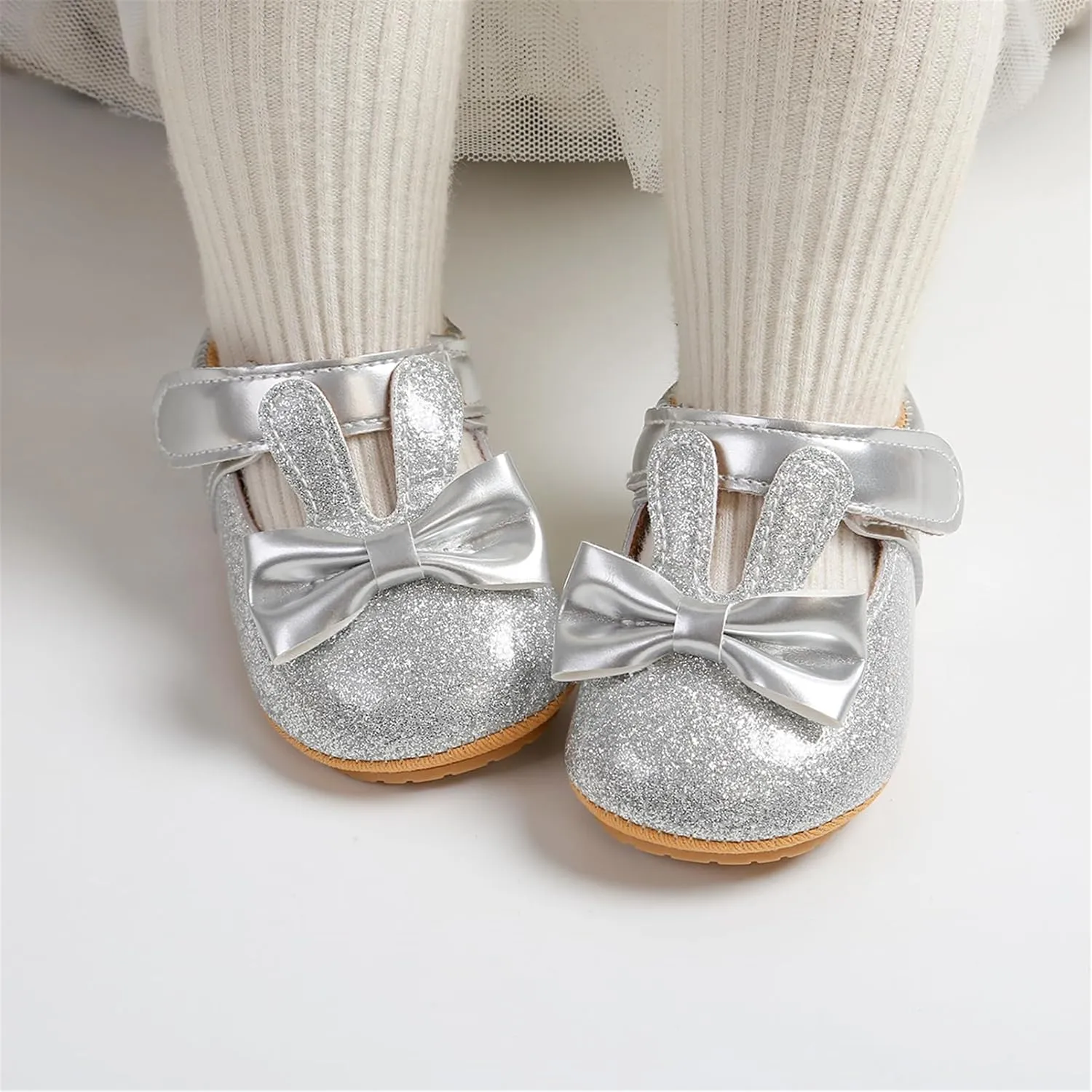 myppgg Baby Girls Mary Jane Flats Sparkly Bowknot Princess Dress Crib Shoes Non-Slip for Toddler First Walkers